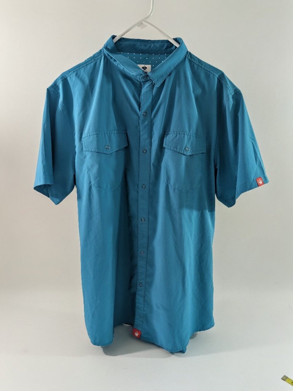 Rabbit High Country SS Button Up Running Shirt Turquoise Blue Size Large